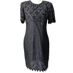 Vintage Black Silk Beaded Dress